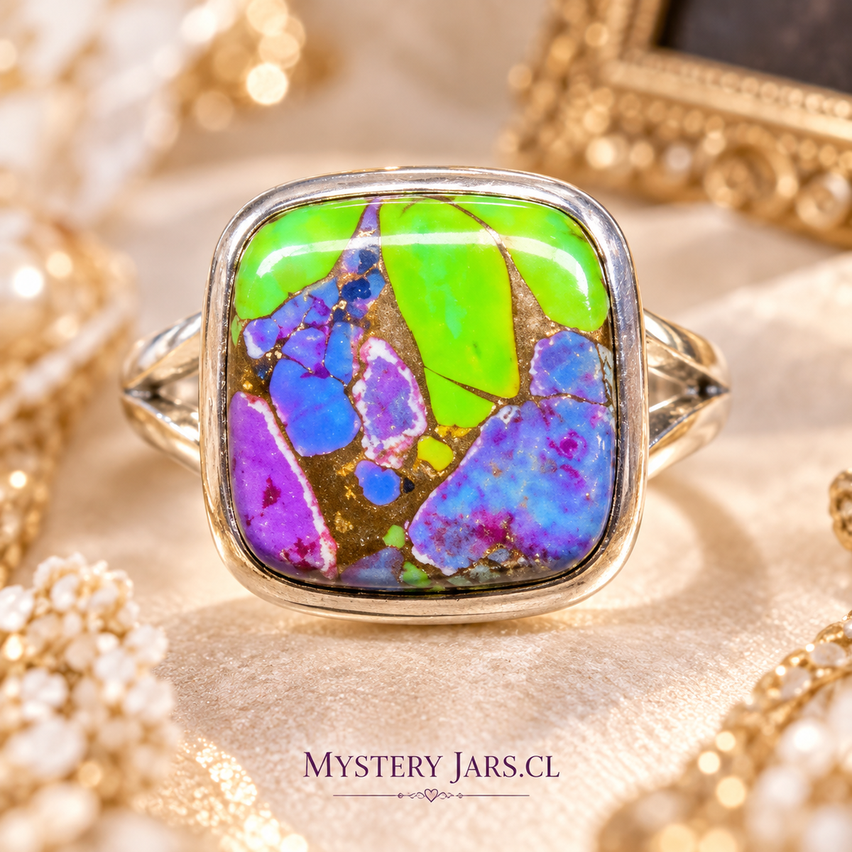 Anillo turquesa natural multicolor Arizona Plata 925