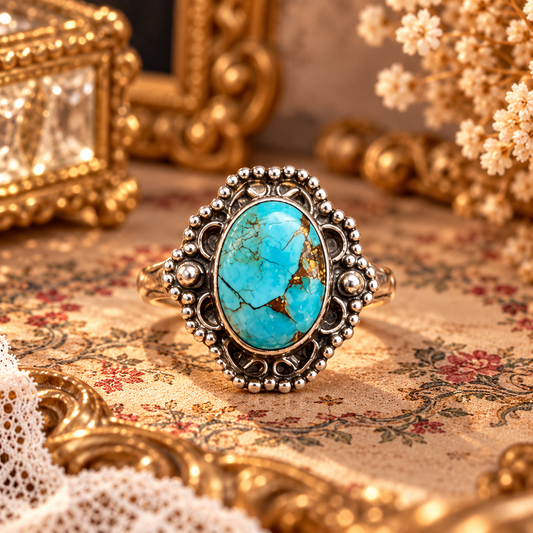 Anillo Turquesa azul Kingman Plata 925