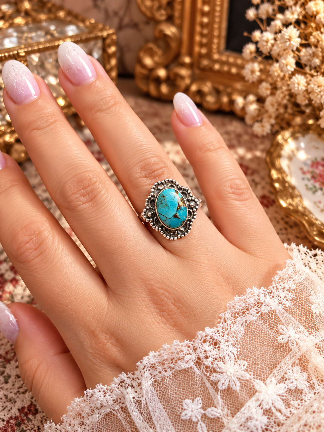 Anillo Turquesa azul Kingman Plata 925