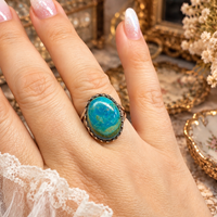 Anillo Turquesa azul con Verde mina Kingman Plata 925