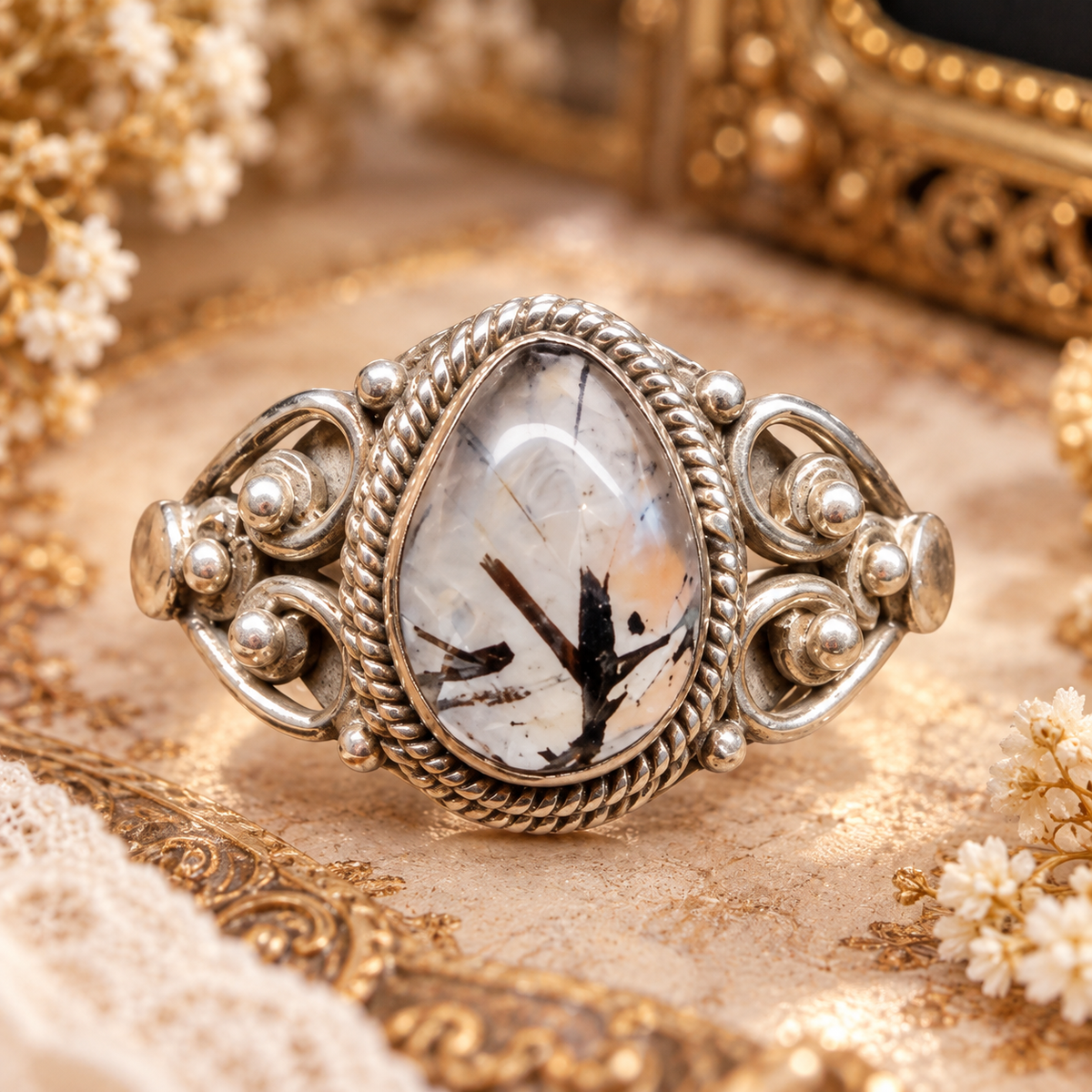 Anillo Turmalina negra en cuarzo Plata 925