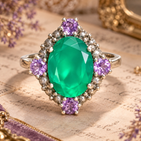 Anillo Onix verde y amatistas de Africa Plata 925