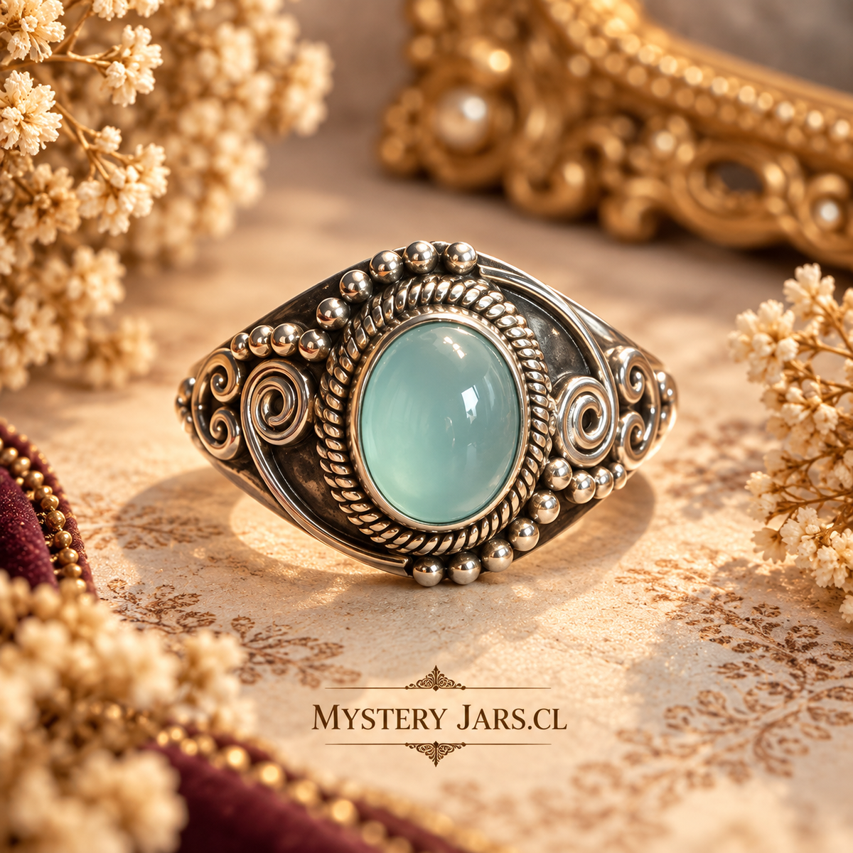 Anillo Calcedonia Aqua Plata 925