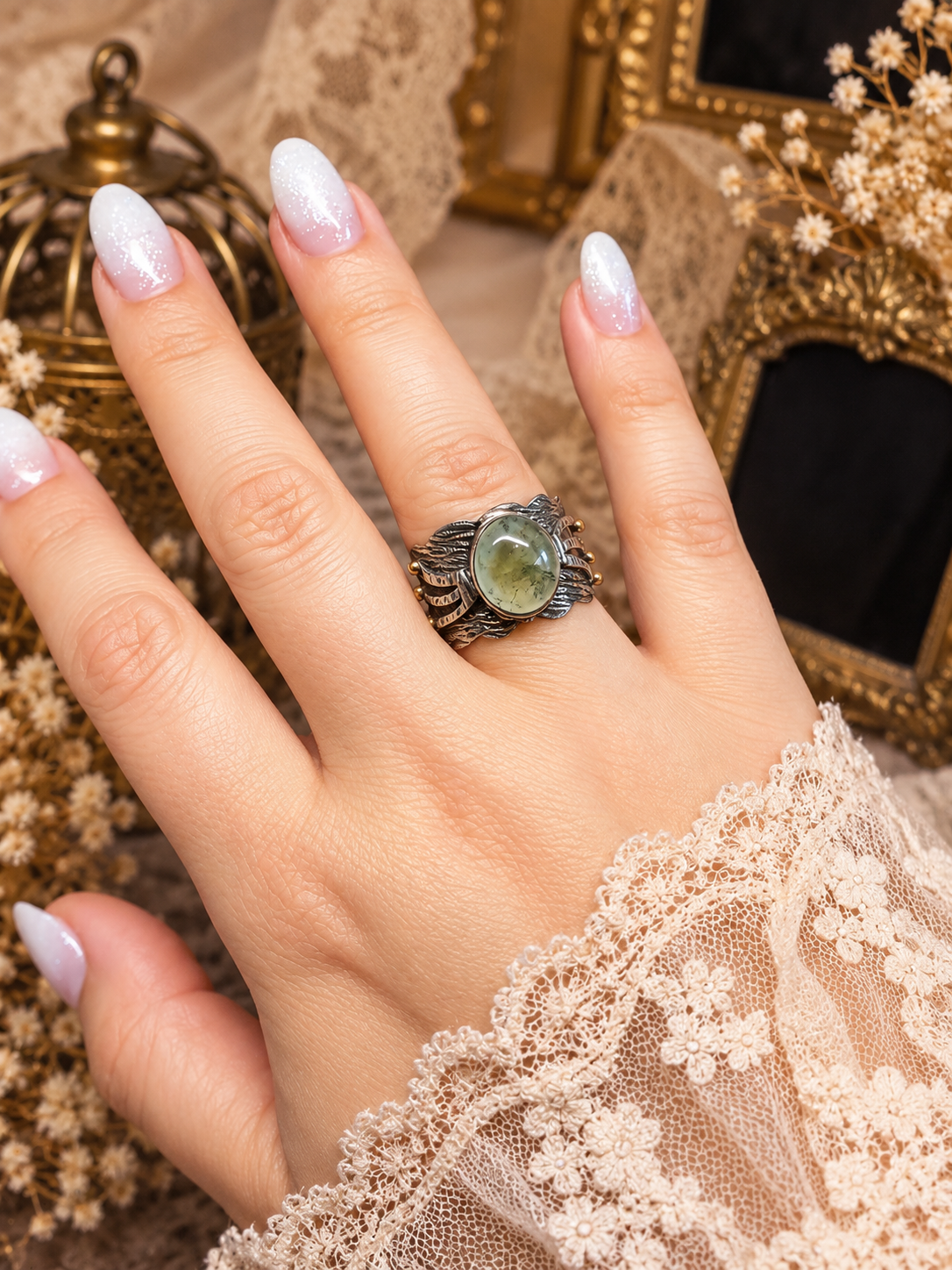 Anillo Prehenita Australiana Plata 925 con oro 18k