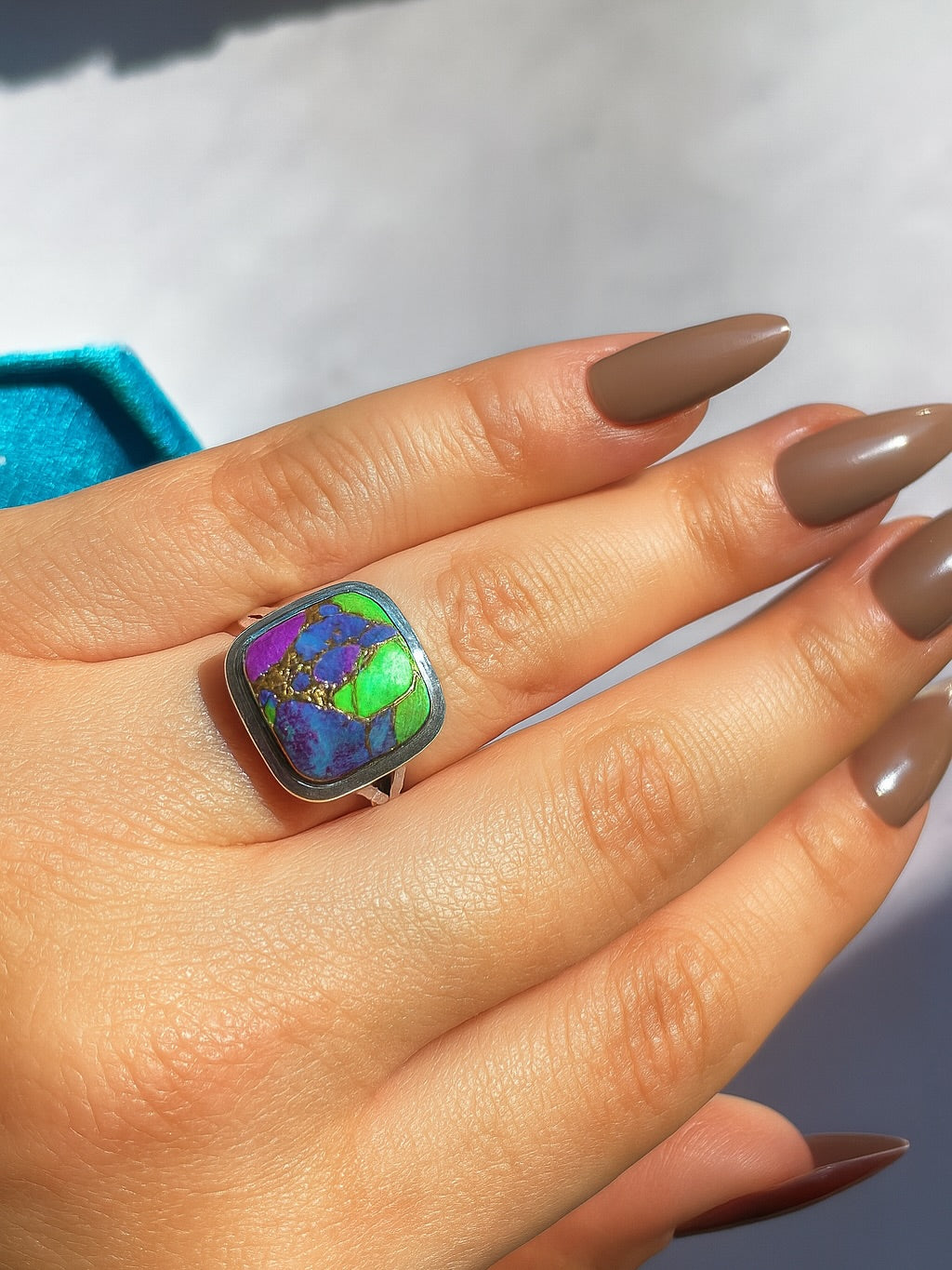 Anillo turquesa natural multicolor Arizona Plata 925