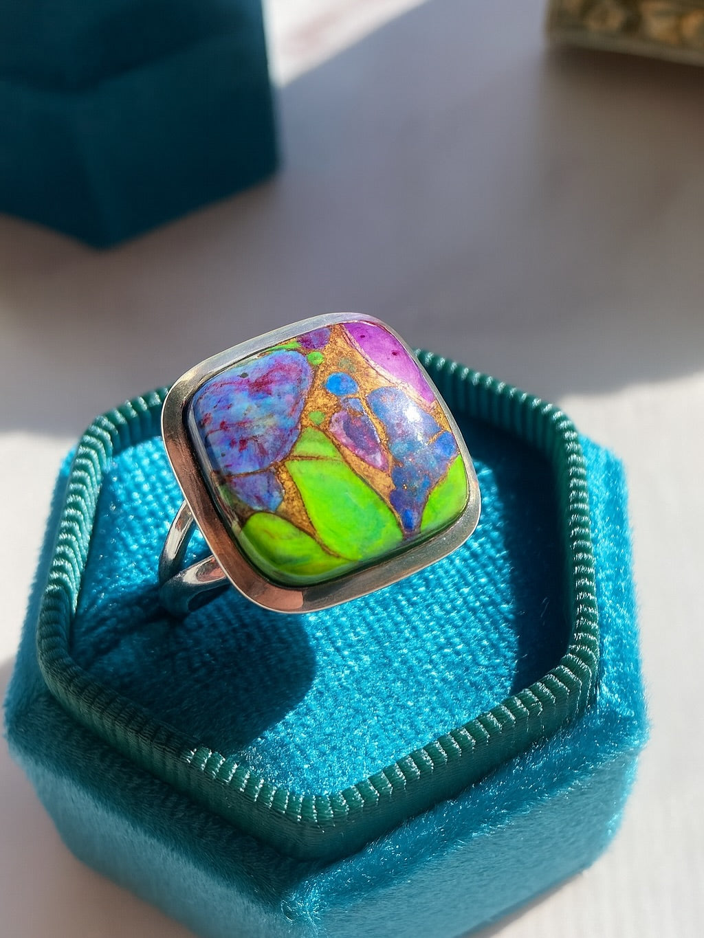 Anillo turquesa natural multicolor Arizona Plata 925